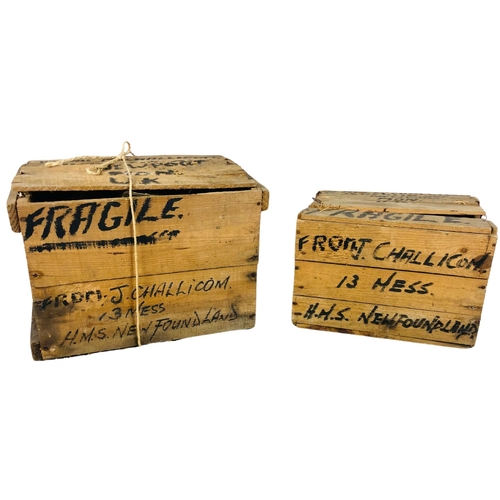 89 - Two world travelled boxes from HMS Newfoundland containing a quantity Japanese Geisha girls ghost po... 