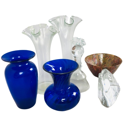 96 - Collection of glass and other items to include Bristol Blue Vases