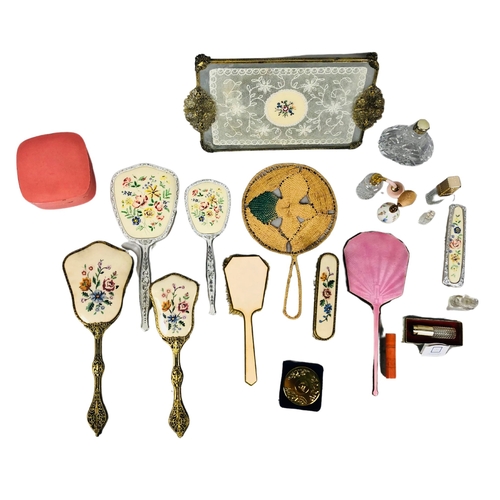 100 - Collection of dressing table Items to include enamelled example