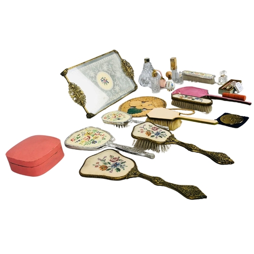 100 - Collection of dressing table Items to include enamelled example