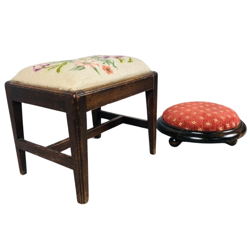 156 - Stool with woolwork seat and Footrest