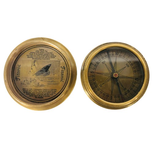 247 - A brass pocket compass marked Titanic ref 16