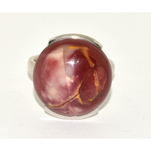 201 - 925 silver round ladies polished Agate ring size T