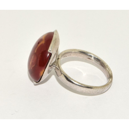 201 - 925 silver round ladies polished Agate ring size T