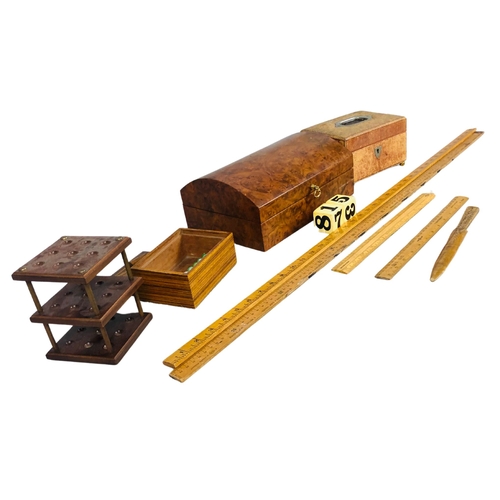 65 - Collection of Wood Items including Three Tier Solitaire Game, Wooden Rulers Etc.