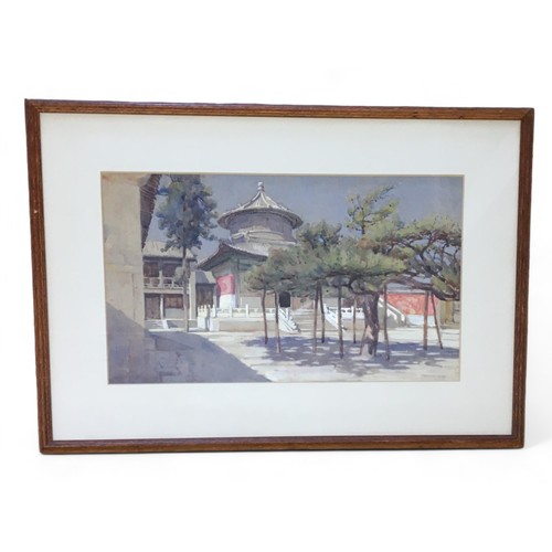 237 - Early 20th Century Water Colour Oriental Temple Scene. Unsigned.Height 23.5cm (Image)Width 39.5cm... 