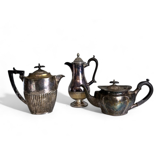 248 - Three 19th century silver plate Tea & Coffee pots. Including Walker & Hall and Hammond Creak... 