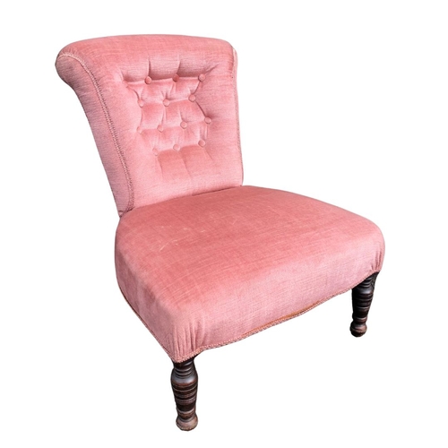 263 - Pink Velvet Upholstered Nursing Chair 72cms high x 57cms wide x 60cms deep.