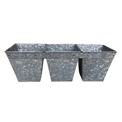 300 - Three Connected Galvanised Metal Garden Planters ref 80