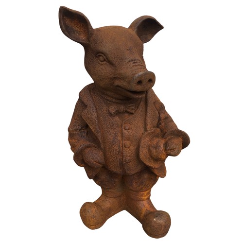 301 - Large Standing Rustic Metal Mr Pig Garden Ornament ref 32