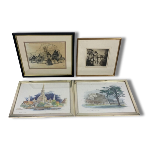 338 - Four Pictures- Print 'Sally Manor Bournville' By C.D Dear 1994, Limited Edition 109/200 Charcoal Dra... 