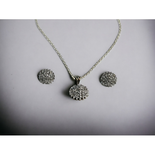 362 - A 9ct Gold & Diamond cluster pendant necklace and earrings set.Hallmarked to bail.