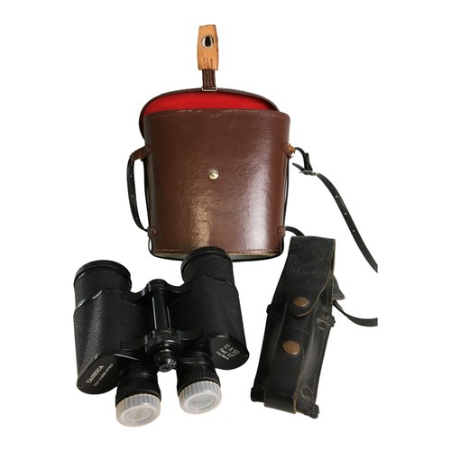 383 - Pair of Yashica Cased Binoculars 10x50 Y-No 588370, and an HMP Leather Telescopic Baton Belt Sheath.