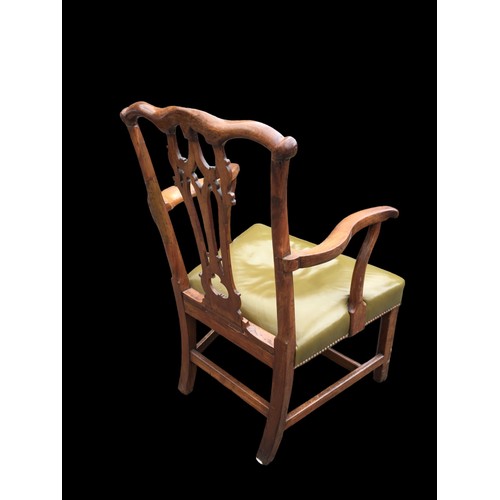 387 - 19th Century Blonde Mahogany Carved Backed Carver Chair and Cushion. Having Leatherette and Studded ... 