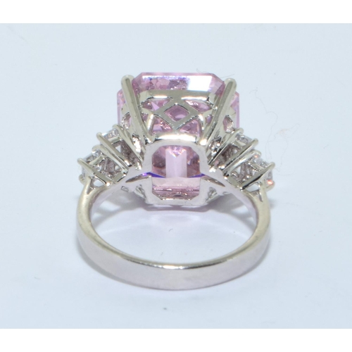 205 - 925 silver ladies Pink Tourmaline ring with baguette stones to the shank size M 