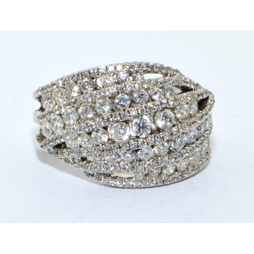 223 - 925 silver large clear stone 5 bar sweep cocktail ring size O