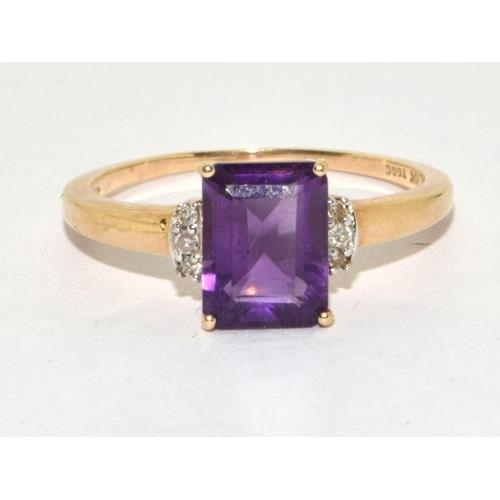 226 - 9ct gold ladies Amethyst and diamond ring size M