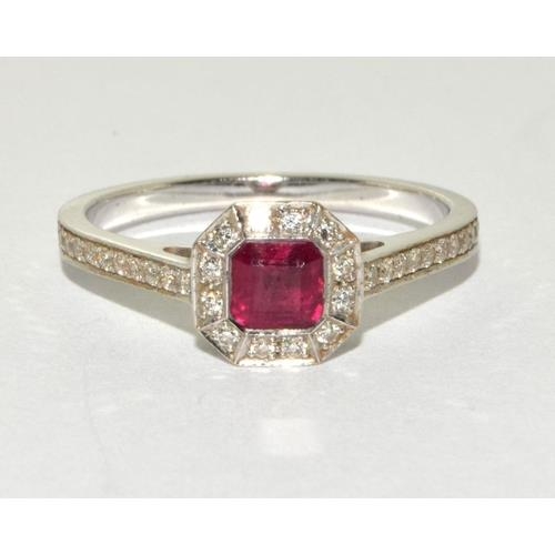 235 - 18ct white gold diamond and Ruby ring Size N,