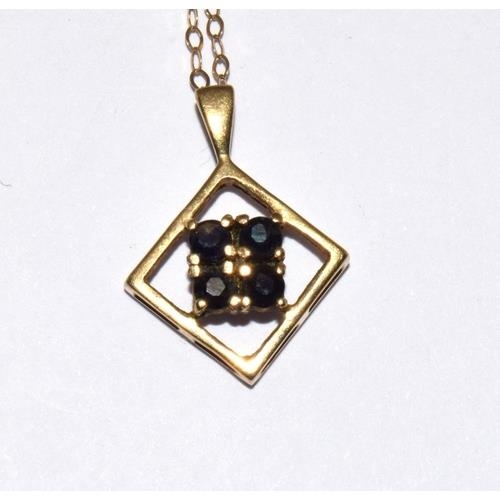 236 - 9ct gold Sapphire pendant necklace 40cm long chain