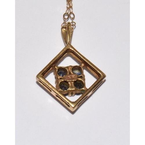 236 - 9ct gold Sapphire pendant necklace 40cm long chain