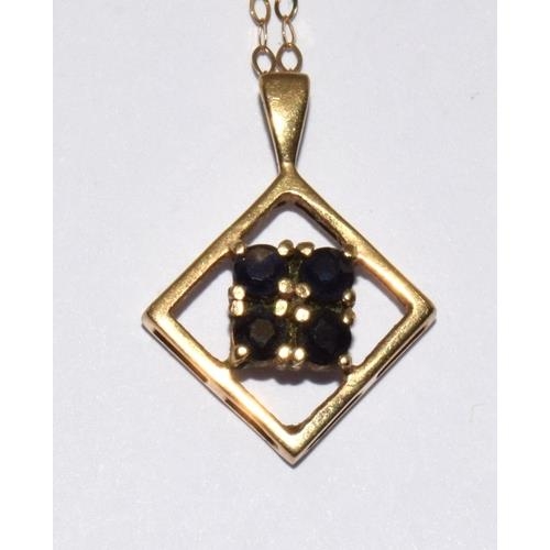 236 - 9ct gold Sapphire pendant necklace 40cm long chain