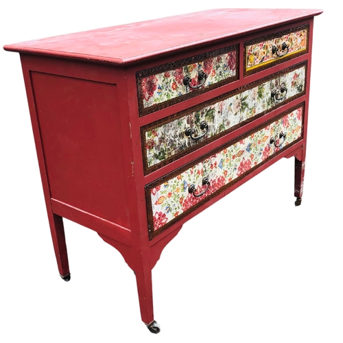 4 - Pine painted Chest of Drawers drawers.  Drawer fronts covered with chintz patterned paper.Approx wid... 