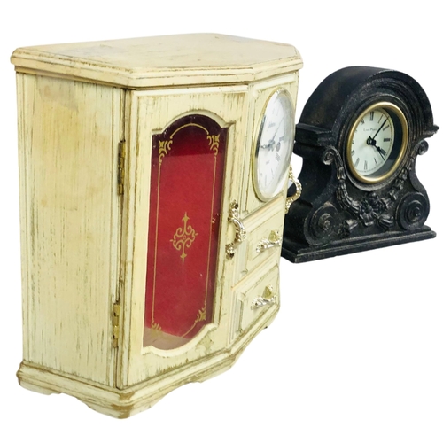 34 - 2 x Clocks, one also a jewellery box.