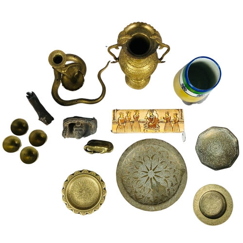 65 - Collection of Indian and Middle Eastern Brass Items to include a bronzed cast metal late 19thC Syria... 