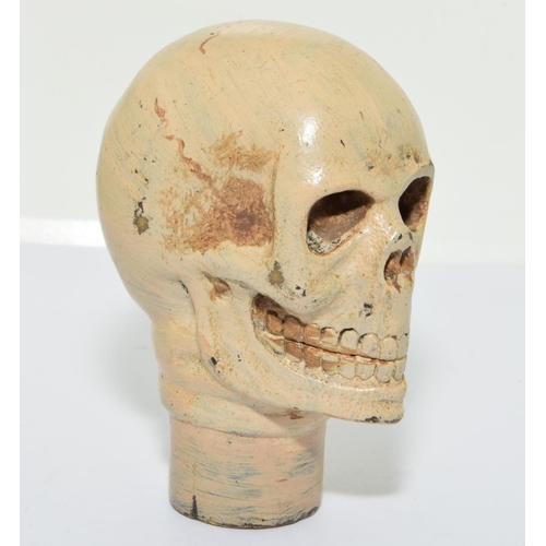 243 - A painted bronze Skull head walking cane handle