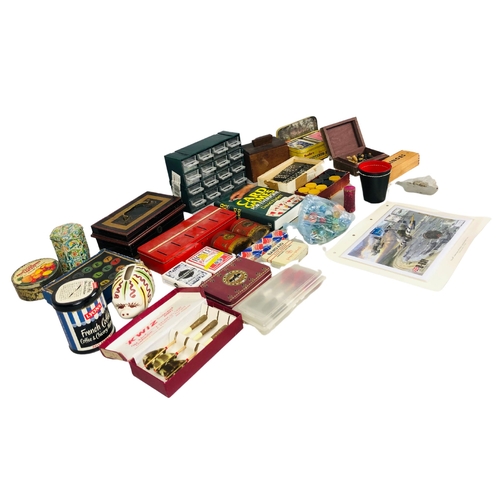 88 - Gaming and other assorted items to include vintage tins etc