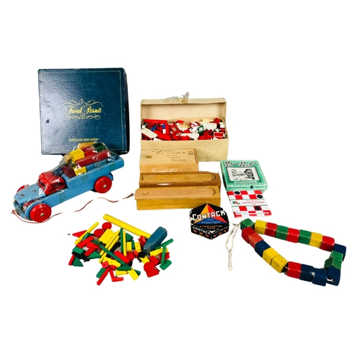 93 - Boxed Trivial Pursuit game and various wooden toys to include a nice quantity of vintage lego and a ... 