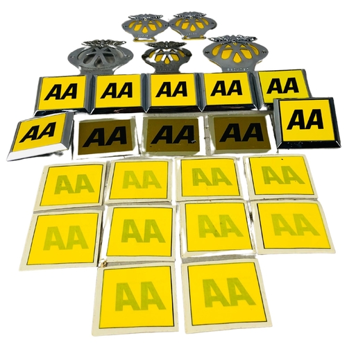 114 - Collection of AA membership badges and AA window stickers.