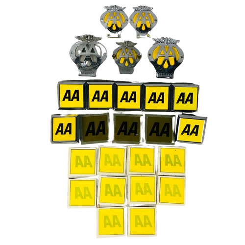 114 - Collection of AA membership badges and AA window stickers.