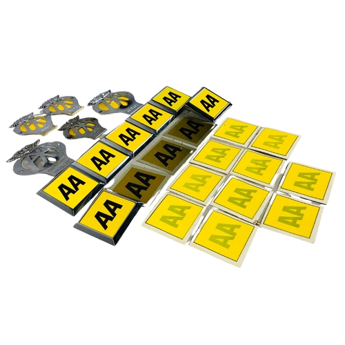 114 - Collection of AA membership badges and AA window stickers.