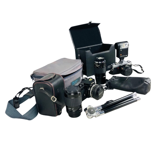 115 - Nikon Camera, Series E 15mm lens, Sigma Zoom lens 52, Tripod and Minolta XG9 and an agfatronic 162 f... 