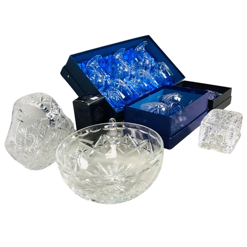 116 - Collection of Crystal to include boxed Royal Doulton brandy snifters,  Stoppered bottle and 2 shot g... 