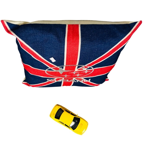 156 - Union Flag Subaru Cushion and Car 1/24 scale Subaru WRX