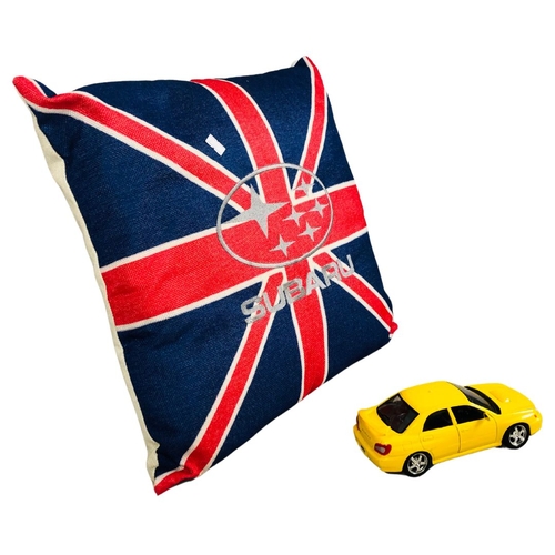 156 - Union Flag Subaru Cushion and Car 1/24 scale Subaru WRX