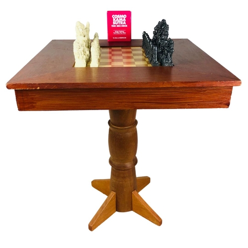 174 - Chess Board Table, with Kama Sutra resin chess set and Cosmopolitan Card Deck