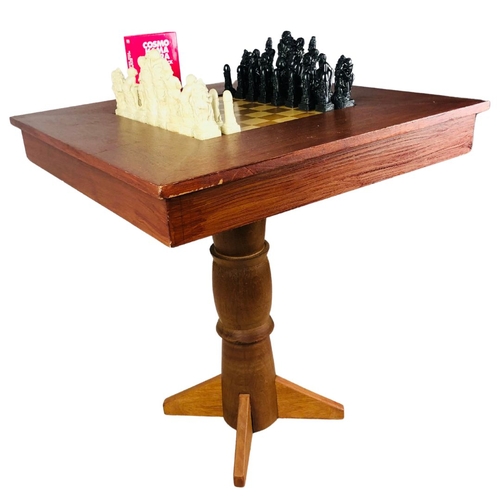 174 - Chess Board Table, with Kama Sutra resin chess set and Cosmopolitan Card Deck