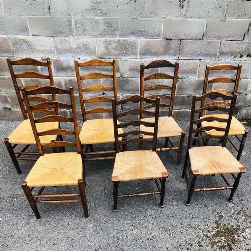 312 - Vintage & Antique Ladder Back Chairs x 7 with Rush Seating.