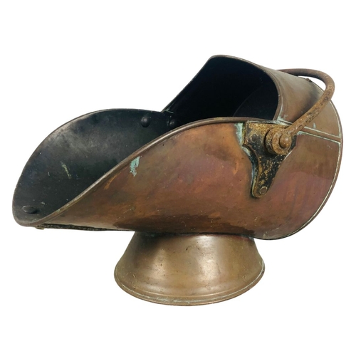 343 - Copper & Brass Helmet Shape Coal Bucket