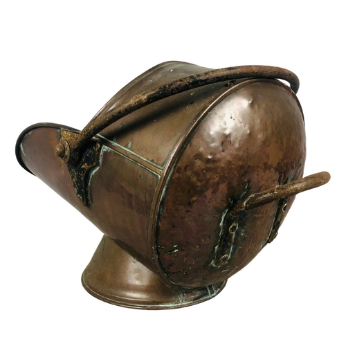 343 - Copper & Brass Helmet Shape Coal Bucket