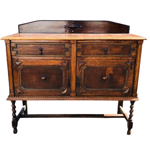 1 - Oak Sideboard with Barley Twist Legs C1930'sApprox height 97 x width 121cm