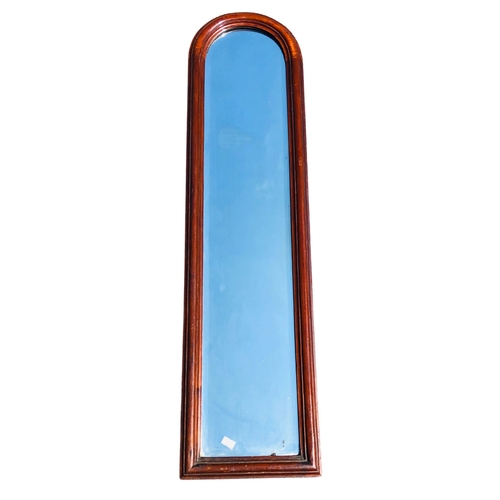 23 - arched top rose wood framed bevel edged bathroom mirror  approx height 92 width 23cm