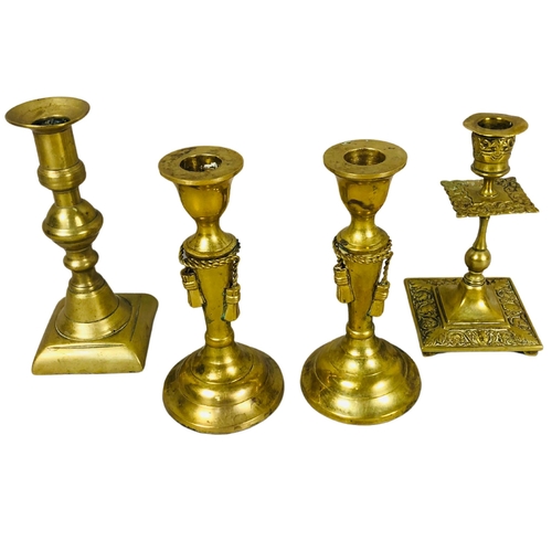 36 - Four unusual Victorian and later brass Candlesticks