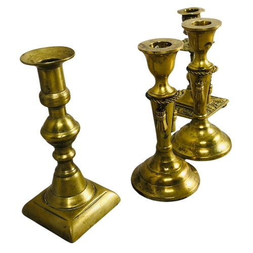 36 - Four unusual Victorian and later brass Candlesticks