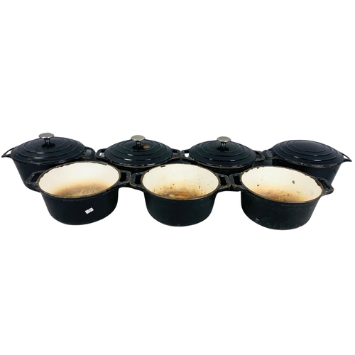 37 - Set of cast iron professional kitchen casserole Pots from pub clearance.