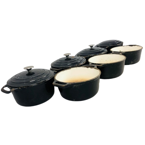 37 - Set of cast iron professional kitchen casserole Pots from pub clearance.