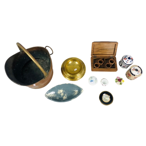 64 - Assortment of Items to include a copper and brass coal scuttle